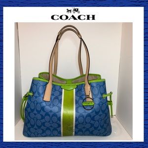 Coach Signture Stripe Drawstring Carryall Tote Bag